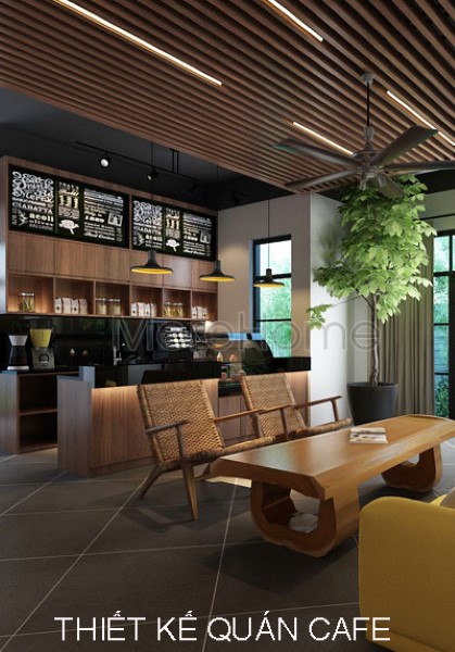 Thiết kế quán cafe kết hợp nhà hàng với nội thất gỗ hiện đại