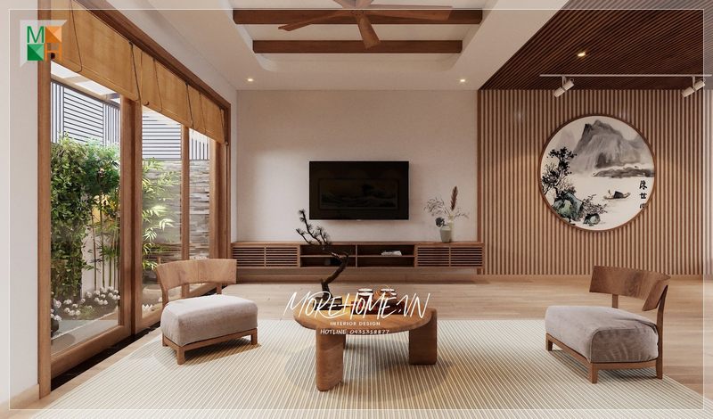 Trang trí phòng khách với phong cách nhật lựa chọn nội thất mang đặc trưng truyền thống.